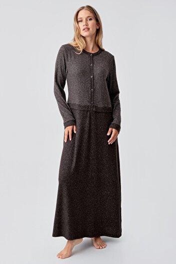 Artış Long Sleeve Buttoned Flexible Soft Textured Viscose Nightgown