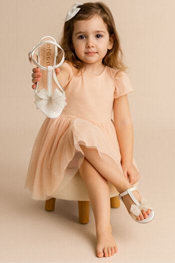 DİGGO White Children's Bowknot Comfortable Stylish Evening Dress Shoes