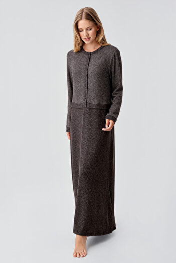 Artış Long Sleeve Buttoned Flexible Soft Textured Viscose Nightgown