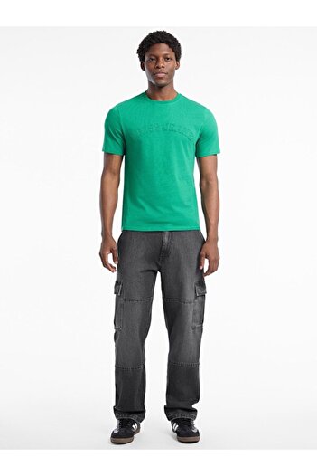 Guess Ανδρικό μπλουζάκι GJ Slim Fit με ανάγλυφο λογότυπο - Πράσινο
