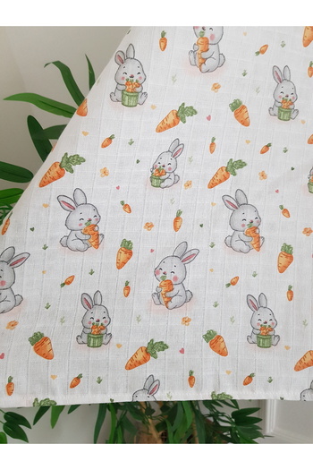 ilkimbebe Havuçlu Tavşan Müslin Konforlu Balenli Emzirme Önlüğü , Örtüsü - 70x100 Cm , Anne Bebek İlkim Bebe