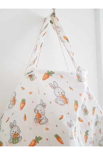 ilkimbebe Havuçlu Tavşan Müslin Konforlu Balenli Emzirme Önlüğü , Örtüsü - 70x100 Cm , Anne Bebek İlkim Bebe