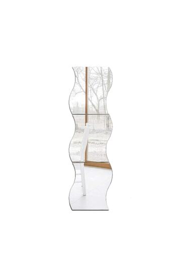 eZmart Set 3 oglinzi adezive acrilice, model Wave, argintii, 19x17 cm,