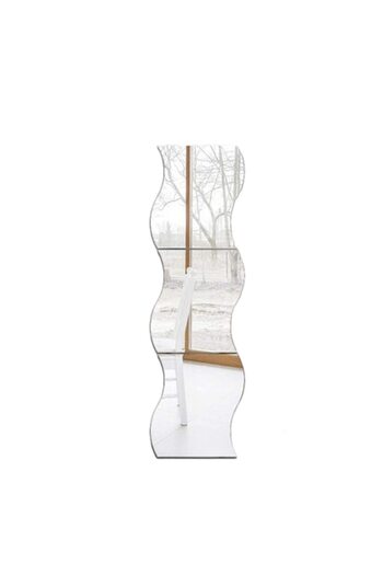 eZmart Set 3 oglinzi adezive acrilice, model Wave, argintii, 19x17 cm,