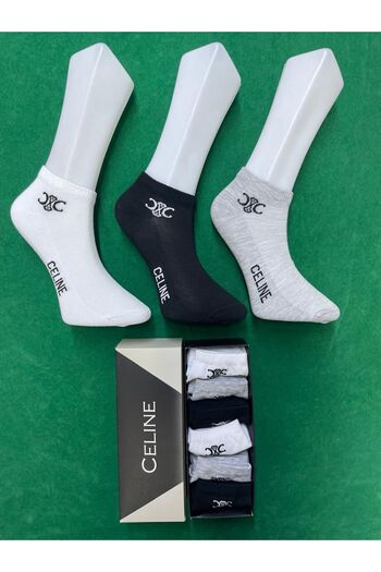 Celine , Set 6 unisex short socks, White, Black, Grey, One Size