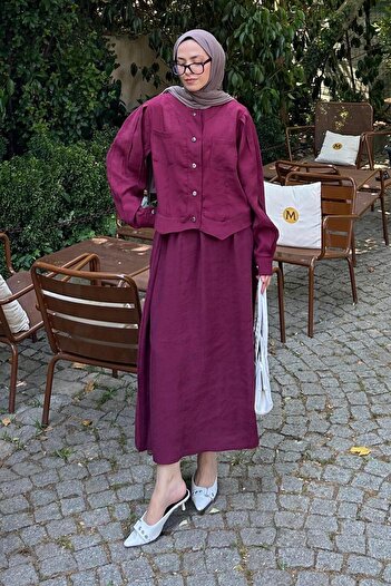 lamelif Skirted Hijab Suit Claret Red