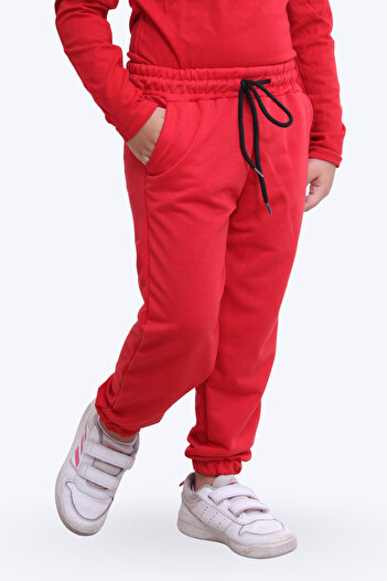 FYK KİDS Plain Jogger Girls' Tracksuit Bottoms with Double Pockets and Elasticized Legs