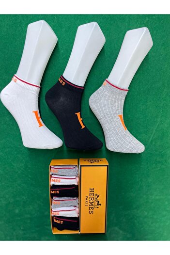 Hermes , Set 6 unisex short socks, White, Black, Grey, One Size
