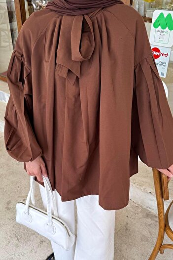 lamelif Collar Scarf Detailed Shirt Bitter Brown