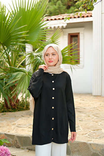 LOCCO Women's Front Buttoned Cardigan Black