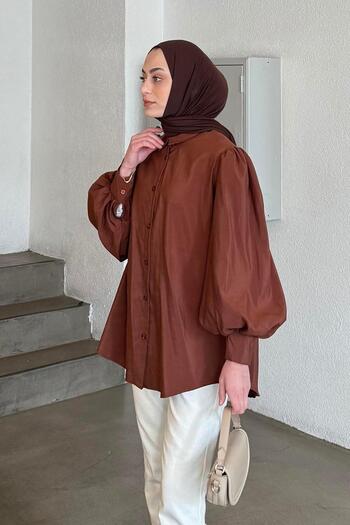 lamelif Balloon Sleeve Shirt Bitter Brown