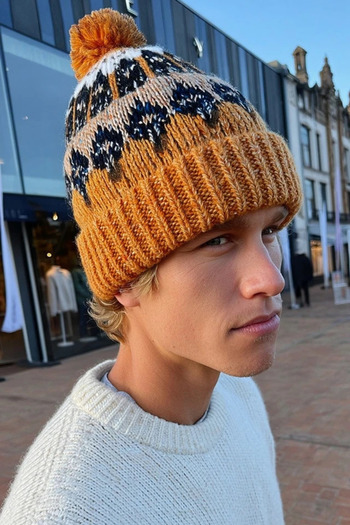 LAGRANZE Men's Patterned Pompom Knitwear Beret