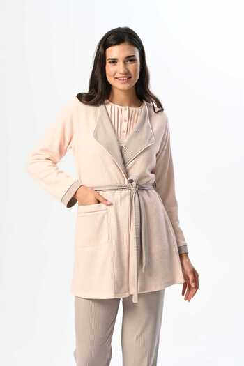 Lohussa Women's Powder Jacquard Lace Winter Special Design Maternity Maternity Dressing Gown Pajama Set