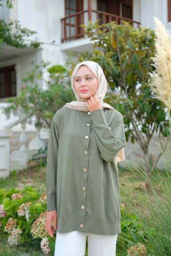 LOCCO Women's Front Buttoned Cardigan Green