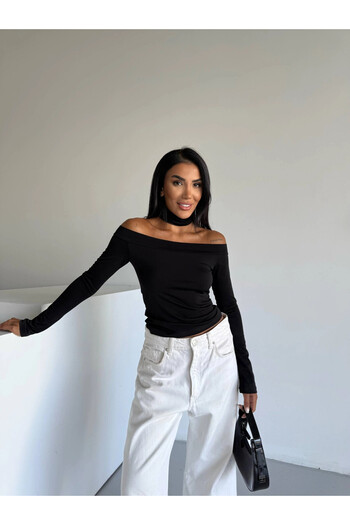 hazelin Women's Black Off Shoulder Sandy Blouse with Neck Detail Hzl25W-Fry123421