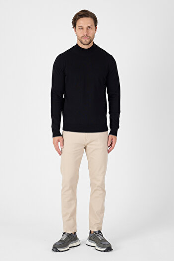 hateko Black 100% Cotton Men's Half Turtleneck Knitwear Sweater