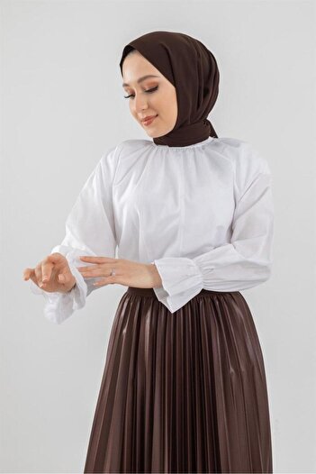 MODA Poplin Shirt with Gathered Sleeves