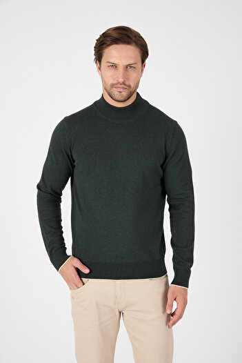 hateko Khaki 100% Cotton Men's Half Turtleneck Knitwear Sweater