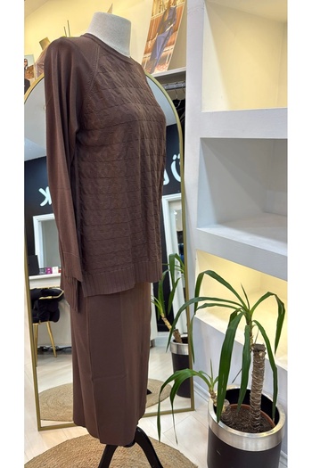 Nuss 1350 Houndstooth Mercerized Skirt Suit Coffee