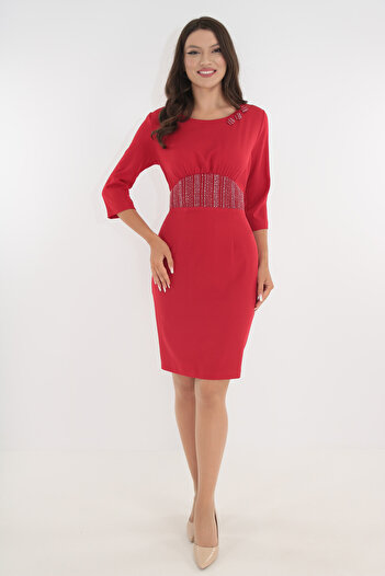 Vanessa Line RO Red dress with brocade inserts at the waist