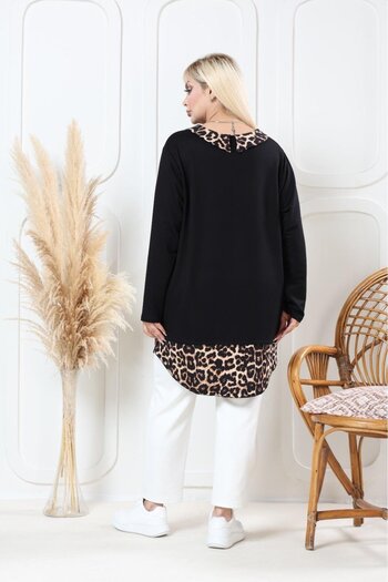 EMEZ Leopard Print Blouse with Baby Collar