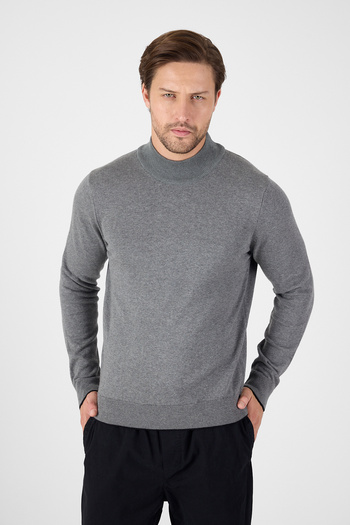 hateko Gray 100% Cotton Men's Half Turtleneck Knitwear Sweater