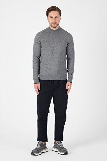hateko Gray 100% Cotton Men's Half Turtleneck Knitwear Sweater