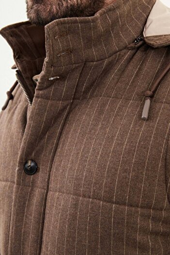 Mcr Striped Slim Fit Hooded Puffer Men's Vest Brown - 40950.25K