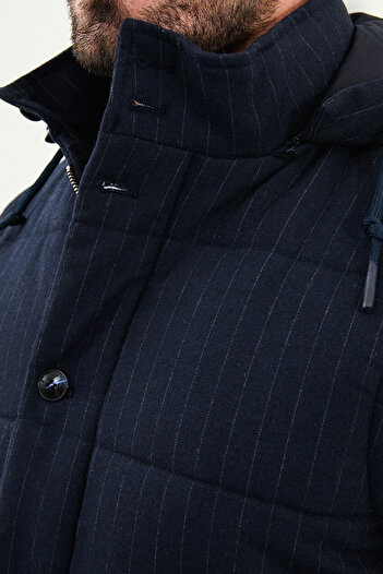 Mcr Striped Slim Fit Hooded Puffer Men's Vest Navy Blue - 40950.25K