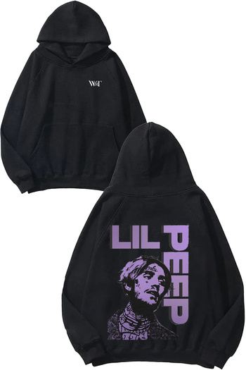 THEWERT Lil Peep 5 Design Back Printed Black Hooded Sweatshirt