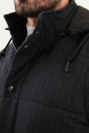 Mcr Striped Slim Fit Hooded Puffer Men's Vest Black - 40950.25K