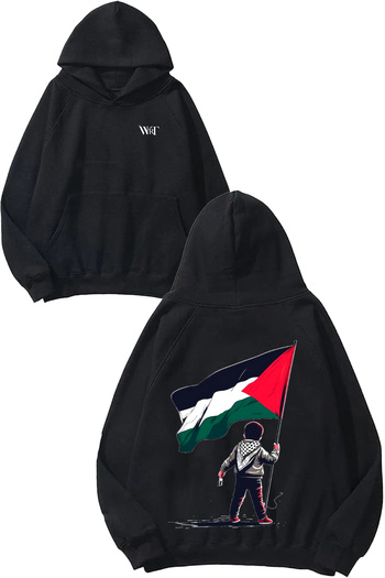 THEWERT Palestine 2 Design Back Printed Black Hooded Sweatshirt