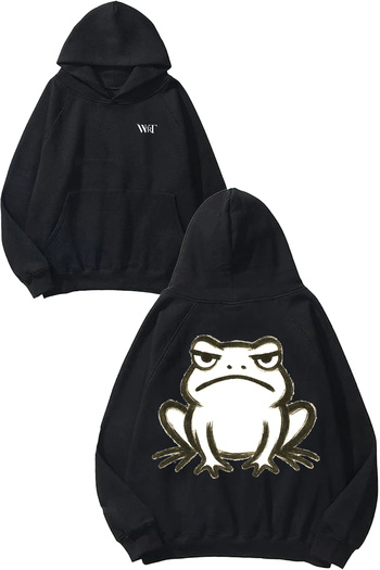 THEWERT Grumpy Frog 3 Design Back Printed Black Hooded Sweatshirt