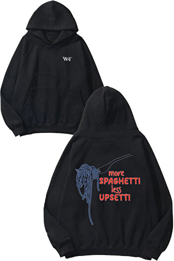 THEWERT Spaghetti 2 Design Back Printed Black Hooded Sweatshirt