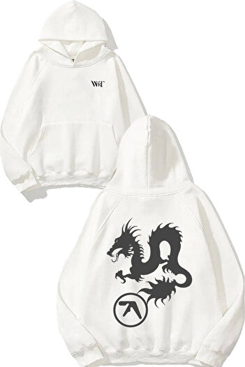 THEWERT Hanorac alb cu glugă cu imprimeu pe spate Aphex Twin 5 Design