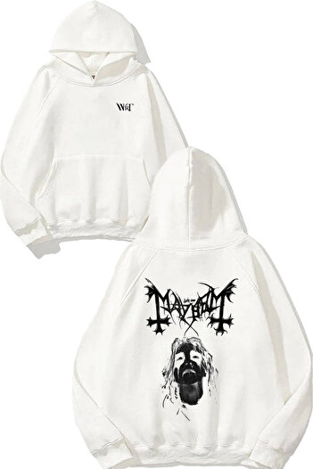 THEWERT Hanorac alb cu glugă cu imprimeu pe spate Mayhem 2 Design