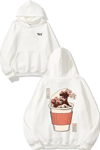 THEWERT The Great Wave 2 Design Back Printed White Hooded Sweatshirt