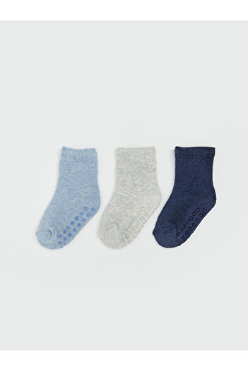 LC Waikiki Blue Basic Baby Boy Towel Socks 3-Piece Set