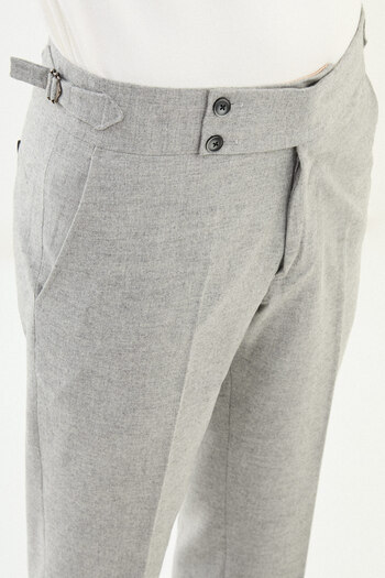Mcr Textured Slim Fit Belted Wool Men's Trousers Gray - 38329.25K