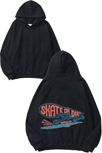 THEWERT Skate or Die Design Back Printed Black Hooded Sweatshirt