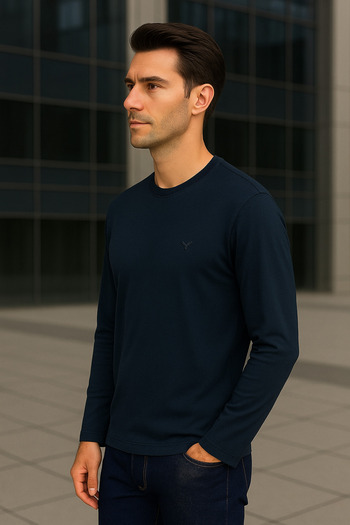 Maccali Men's Long Sleeve Casual Comfortable Basic Navy Blue Sweatshirt
