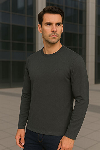 Maccali Men's Long Sleeve Casual Comfortable Basic Smoked Sweatshirt