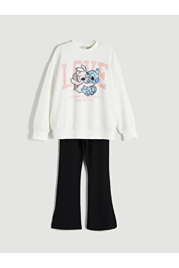 LC Waikiki Lcw Kidsekru Crew Neck Stitch Printed Girl's Set