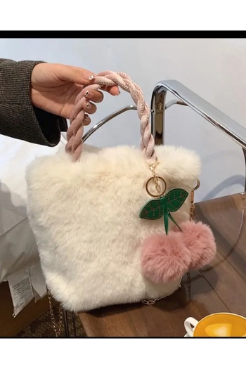 EMKSHOP Plush Bag with Cherry Bow, Lined Chain, Stylish Girl's Bag
