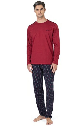 Pierre Cardin Erkek Pijama Takımı, Pamuklu, Altı Desenli, Bisiklet Yaka