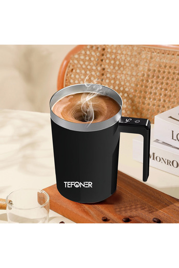 TEFONER 500ml Self Stirring Thermal Coffee Mug with Stylish Display for Heat Preservation and Electric Mixing