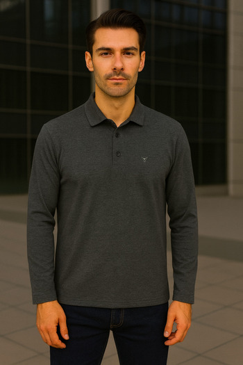 Maccali Men's Casual Basic Smoked Long Sleeve Polo Neck T-Shirt