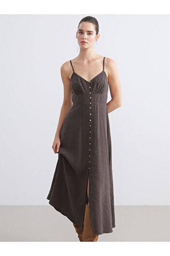 LC Waikiki Brown V-Neck Modal Blend Suspender Dress
