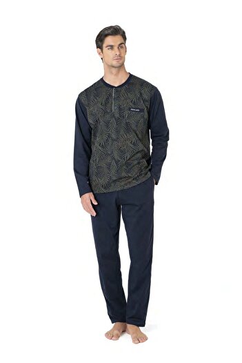 Pierre Cardin Jacquard Fabric, Pocketed, Buttoned Collar, Men's Pajama Set