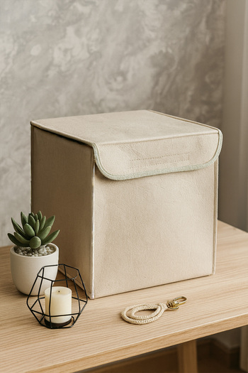 YUNUSOĞLU HOME Cream Closet Organizer, Laundry, Toy Organizer, Storage Box, Felt Basket Organizer 29X30 cm